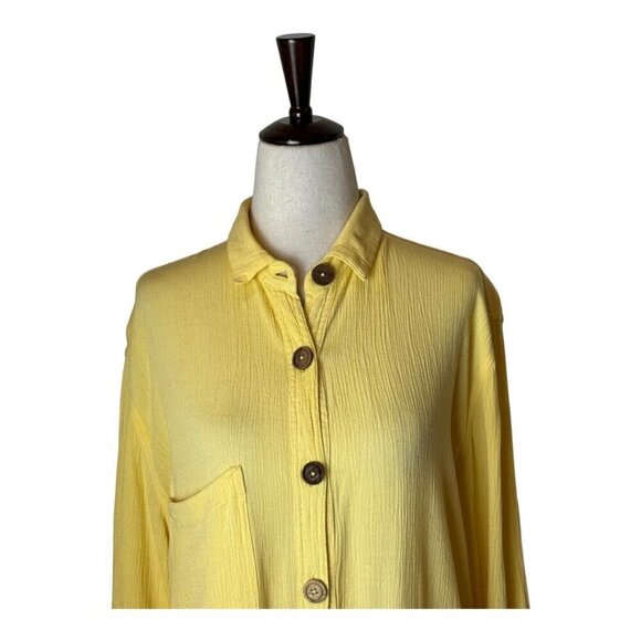 Jens Pirate Booty‎ Dress Women Large Yellow Sunshine Crinkle Ipanema Shirt Midi - Picture 4 of 10